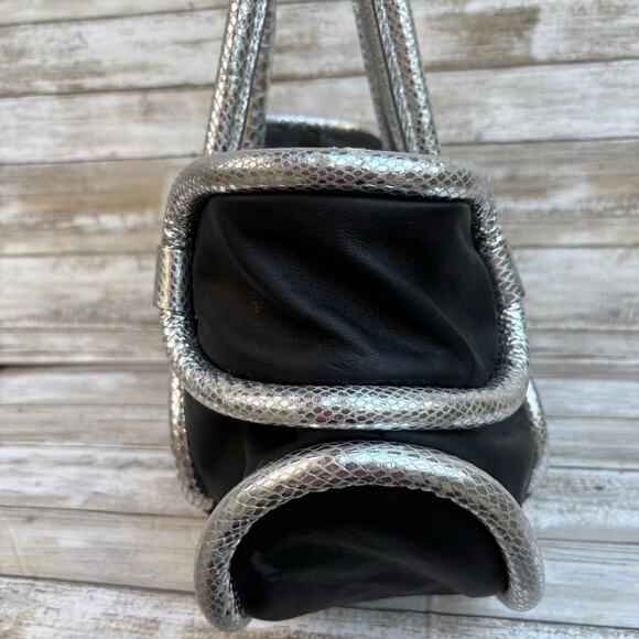 Ripani Y2K Purse Satchel Black Silver Metallic Leather Glam Reptile Avant Garde - Picture 4 of 17